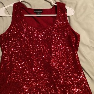 Petite sophisticate medium red sequenced red tank top